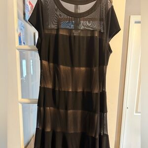 Black Sheer Panel Dress 1X Plus Size Flowy Short Sleeve Elegant